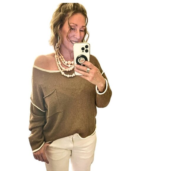 blu pepper sweater, drop shoulder, loose fit, comfy neutral sweater size large - Picture 2 of 9